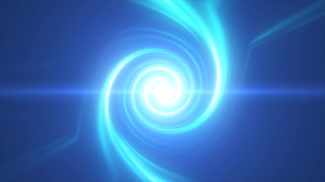 Cyan glowing energy spiral with bright white vortex center, soft light waves, and futuristic abstract motion background.