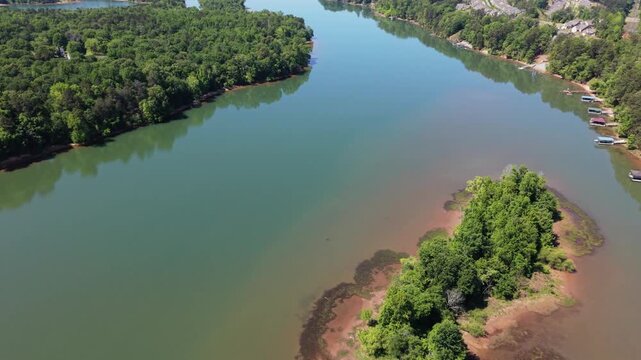 Waterfront homes in affluent community view Mountain Island Lake in North Carolina