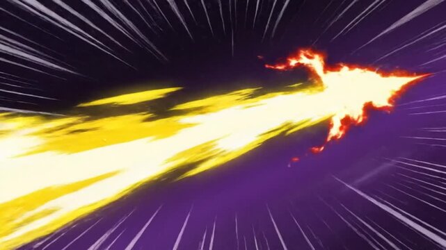 Energetic golden energy blast shoots through a purple space and forms an explosion, animation