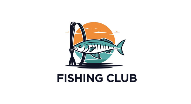 Fishing club logo with fish and rod.