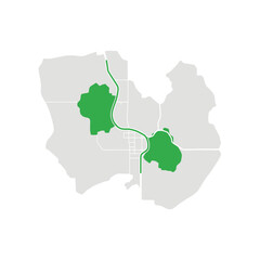 Fototapeta premium Map showcasing urban green spaces and transit routes connecting them within a city
