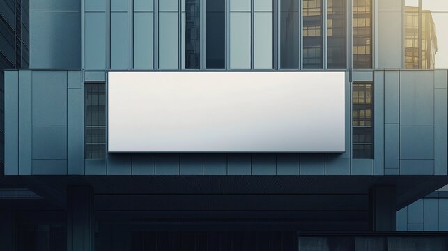 Blank billboard mockup standing out on the facade of modern building, attracting attention with its empty space waiting for creative ads. Ideal for advertising display, urban scenery addition, showing