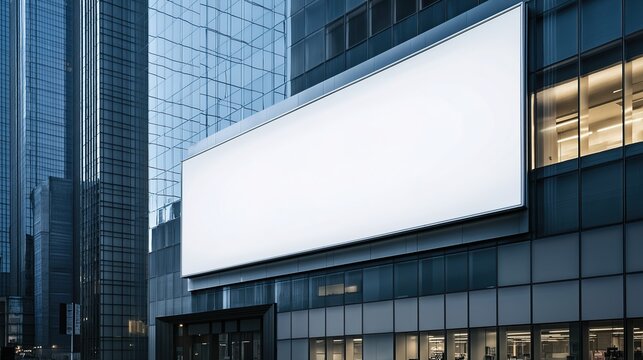 Blank billboard mockup standing out on the facade of modern building, attracting attention with its empty space waiting for creative ads. Ideal for advertising display, urban scenery addition, showing