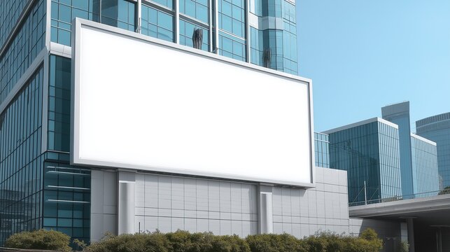 Blank billboard mockup standing out on the facade of modern building, attracting attention with its empty space waiting for creative ads. Ideal for advertising display, urban scenery addition, showing