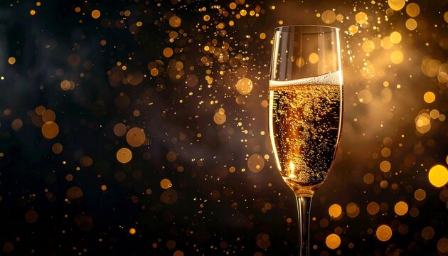 Luxurious Wine Champagne Golden Bubbles Crystal Glass Celebration Background
