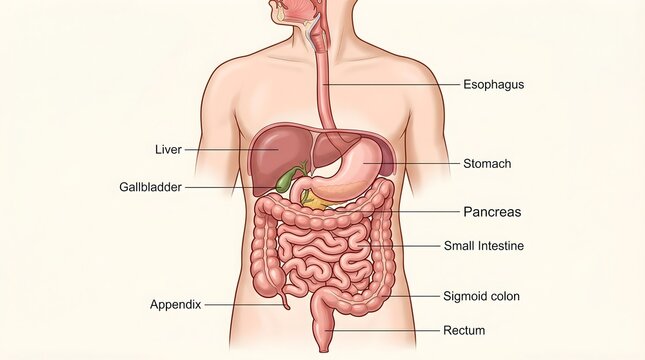Anatomy Diagram of Digestive System and Internal Organs.
