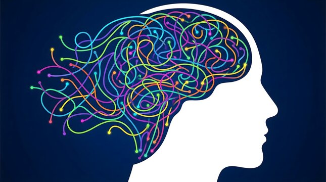 Brain creativity illustration with colorful neural paths.