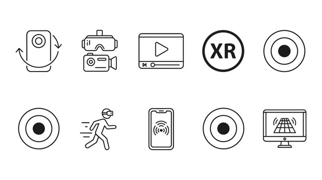 flat design icons set for virtual reality technology and smart home automation concepts