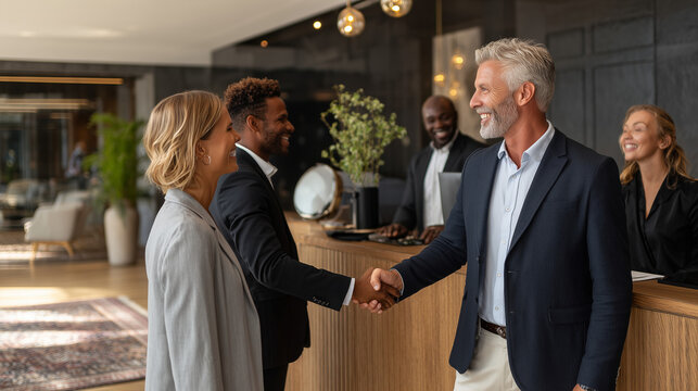  Corporate team welcoming client with professionalism and warmth
