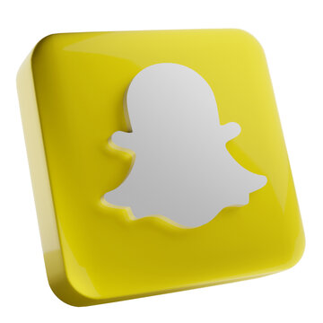 Social Icon Rendered: A sleek, 3D rendering of a social media platform icon, featuring a bright yellow square with a white ghost-shaped emblem, representing the modern digital landscape.