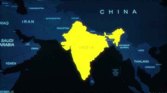  India Map Highlighted On Satellite HUD Map Style 02