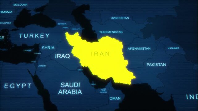 Iran Map Highlighted On Satellite HUD Map Style 02