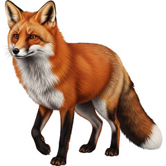 Fototapeta premium Red fox standing in profile, isolated on transparent background