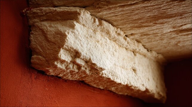 Close-up texture of rough, ancient stone with layered geological formations and warm terracotta undertones