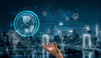 Obraz premium Big data and analytics support real-time insights, predictive modeling, and data-driven decisions for business intelligence and growth. Vouch