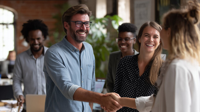  Welcoming new employee showing positive and inclusive workplace culture.
