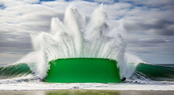 Ocean wave crashing with foamy spray
