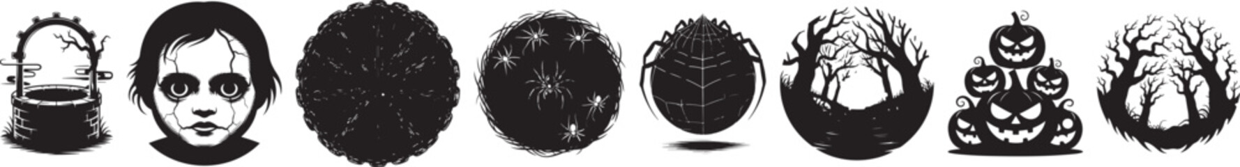 Fototapeta premium Halloween Silhouette Vector Icon Set – Spooky Black Shape Collection 
