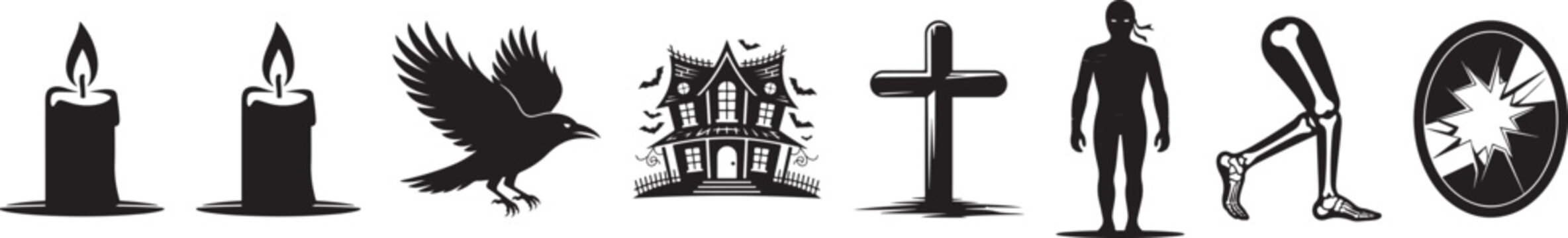Halloween Silhouette Vector Icon Set &ndash; Spooky Black Shape Collection 