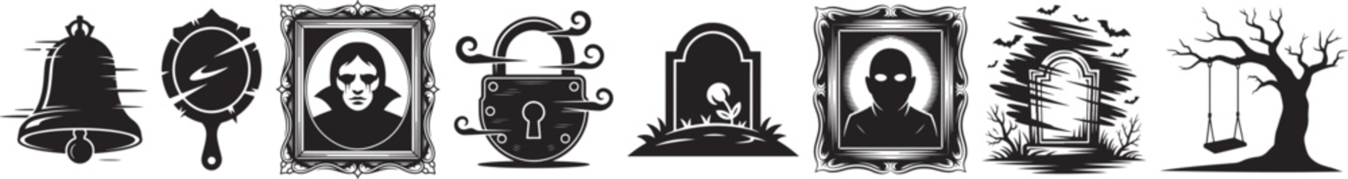 Halloween Silhouette Vector Icon Set &ndash; Spooky Black Shape Collection 