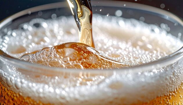 Close-up of beer being poured into a glass.
