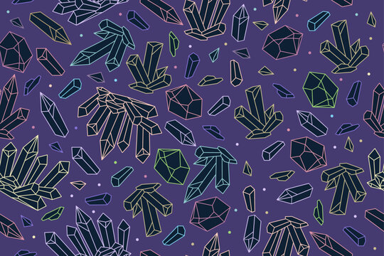 Magic linear dark purple crystal seamless pattern vector