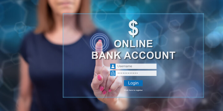 Woman touching an online bank account website