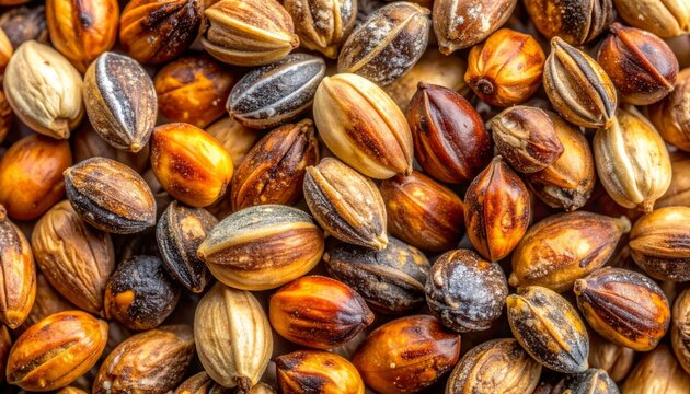 A close-up of a pile of shea nuts.