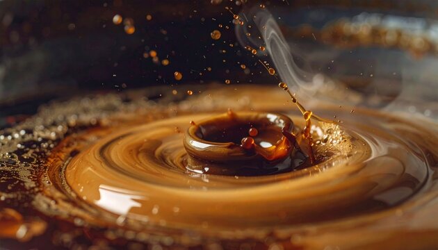 Coffee Drop Creates Ripples in a Cup of Coffee.
