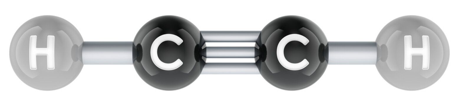Acetylene molecule model C2H2. 3D rendering