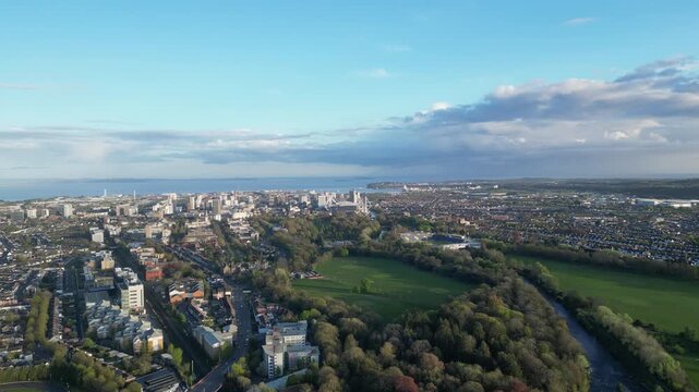 4K Aerial Shot of Wales, Cardiff, Blackweir Park and Bute Park