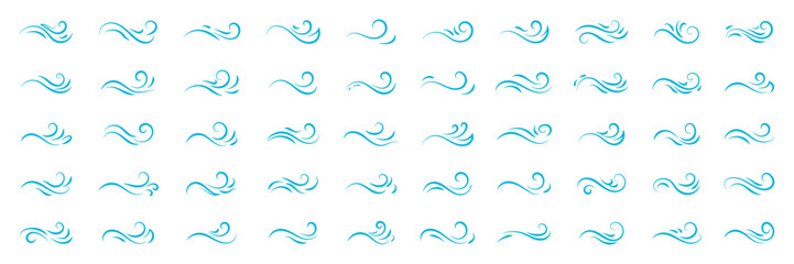 Hand drawn wind motion doodle vector set, abstract swirl, air blow, and smoke flow sketch lines illustrating movement, airflow, speed, and dynamic effects for design elements and backgrounds © RadheK 