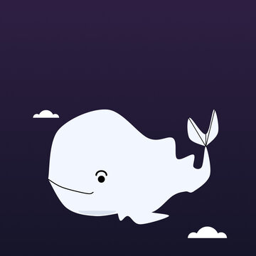 Minimalist Cute Whale Illustration on Dark Background