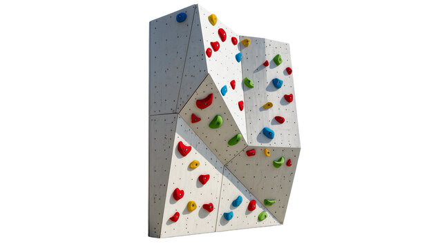 Isolated indoor climbing wall with various colorful grips for training and recreation
