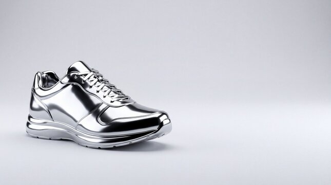 metallic silver sneaker on white background minimalist fashion footwear product shot