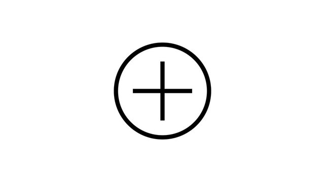 Minimalist black plus icon animation on white background. Features circular progress loading and radiant lines for health or medical UI.