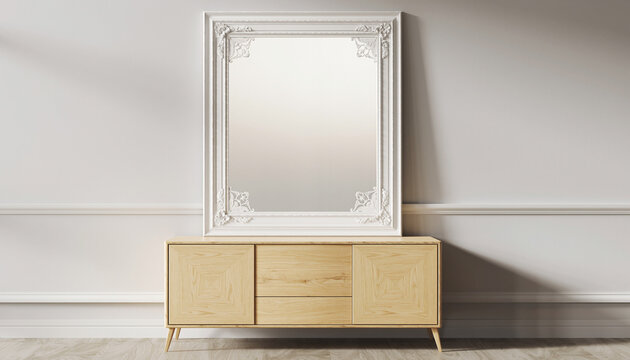 Minimalist Dressing Table with Mirror in Neutral Room.