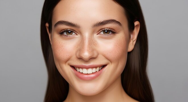 Smiling Young Woman with Brown Hair.