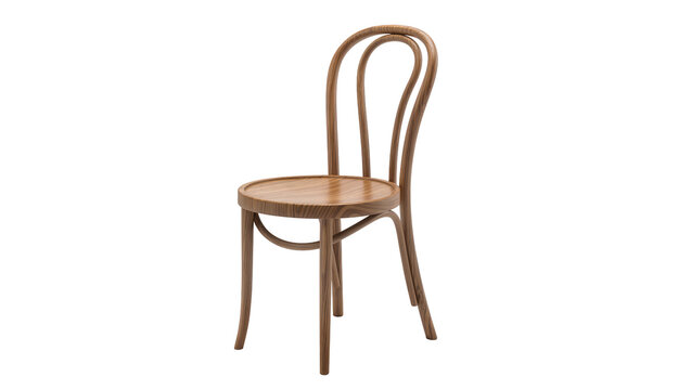 Isolated elegant wooden bentwood dining chair with natural finish for home or cafe interior