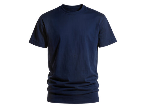 Isolated dark navy blue men's short sleeve crew neck t-shirt, plain casual cotton apparel