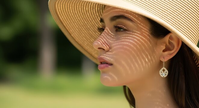 Woman Wearing Sun Hat Outdoors.