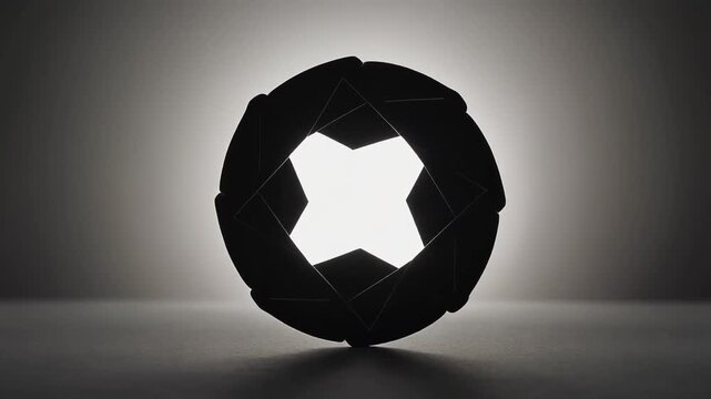 Intricate dark geometric form radiating a bright central cross of light, capturing the essence of complexity, balance, and profound discovery