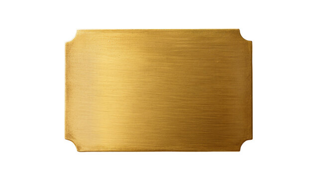 Isolated elegant shimmering brushed gold blank tag or nameplate with decorative curved corners