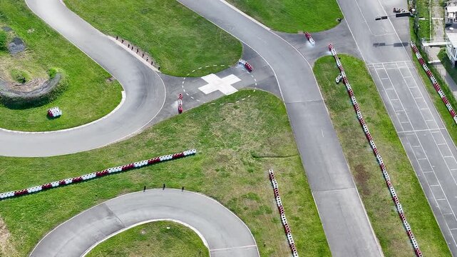 Aerial Bydgoszcz Poland race track overhead 2. Recreation, sport and competition race track for motorcycles. Northern Poland. River Brda tributary of Vistula. Transportation modern city.