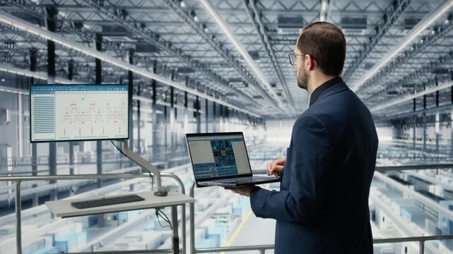 Optimizing conveyor belt workflow, simulation and man in microchip smart factory using MES software. Tracking semiconductor production defects, hardware circuit layout and manager using tool, camera A