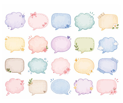 Cute Pastel Watercolor Speech Bubbles and Note Frames with Floral Decor