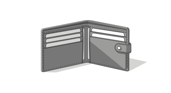 Minimalist open bifold leather wallet vector on white background