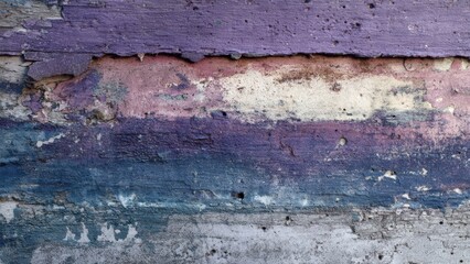 Obraz premium Weathered wall with layers of peeling paint in purple and blue hues