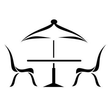 Outdoor Patio Table With Umbrella And Two Chairs Silhouette For Bistro Or Cafe Design