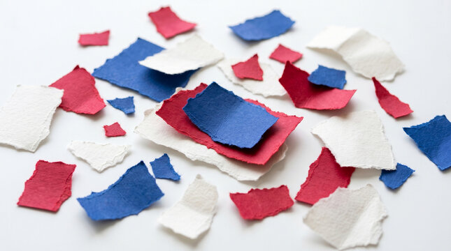 Red and white striped Christmas socks decoration on a white paper background with a crumpled texture